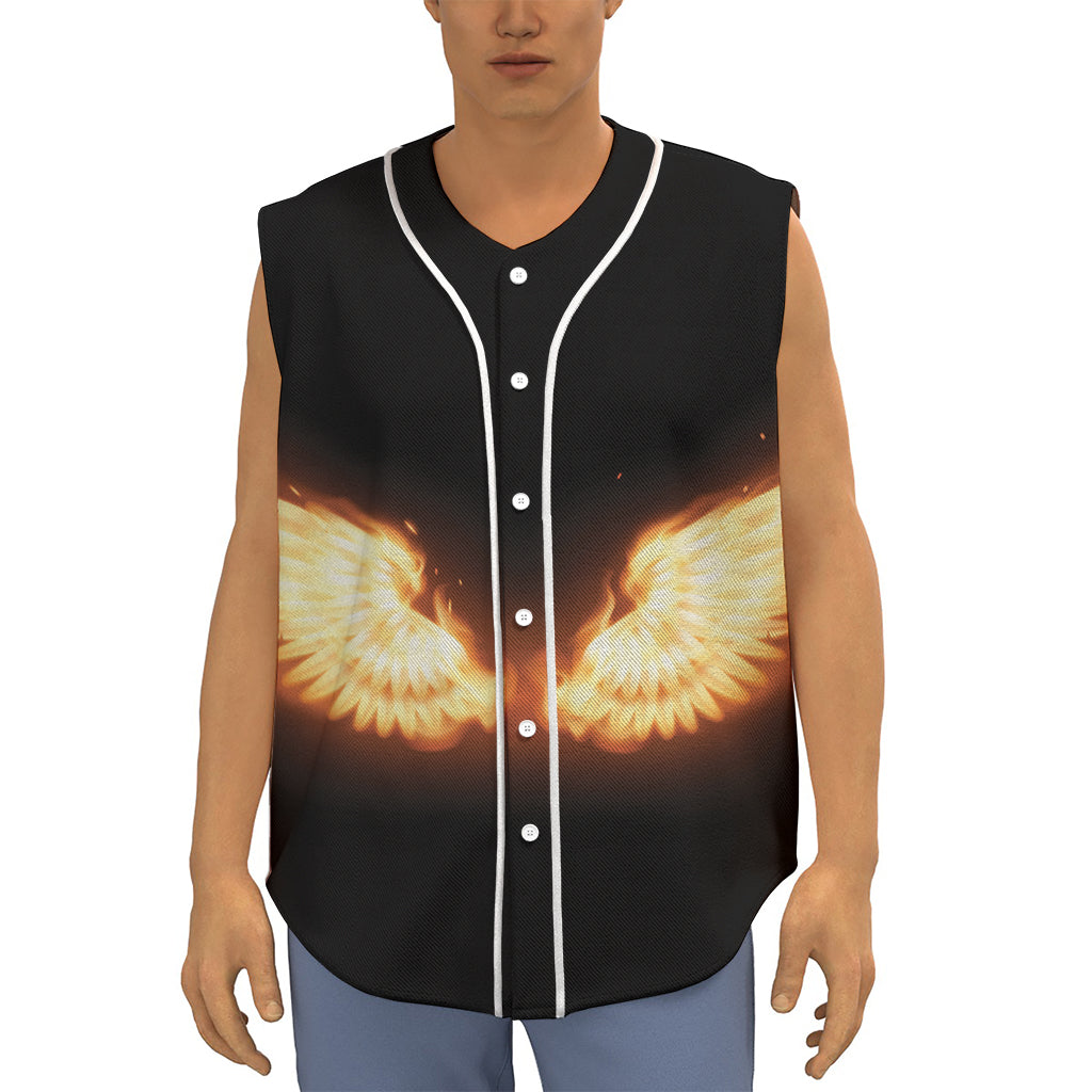 Flame Wings Print Sleeveless Baseball Jersey