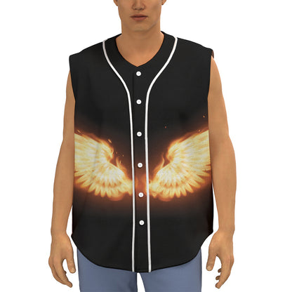 Flame Wings Print Sleeveless Baseball Jersey