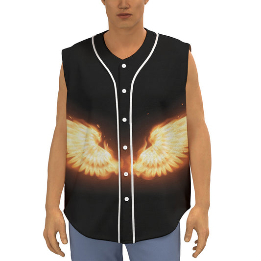 Flame Wings Print Sleeveless Baseball Jersey