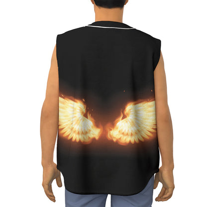 Flame Wings Print Sleeveless Baseball Jersey