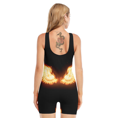 Flame Wings Print Sleeveless One Piece Swimsuit