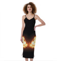 Flame Wings Print Slim Fit Midi Cami Dress