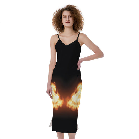 Flame Wings Print Slim Fit Midi Cami Dress