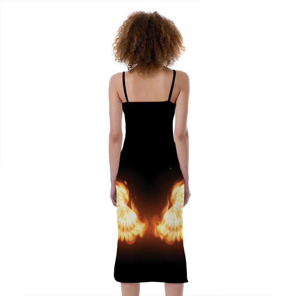 Flame Wings Print Slim Fit Midi Cami Dress