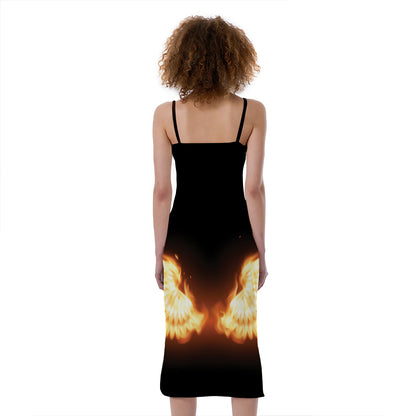Flame Wings Print Slim Fit Midi Cami Dress