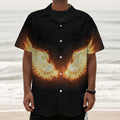 Flame Wings Print Textured Short Sleeve Shirt