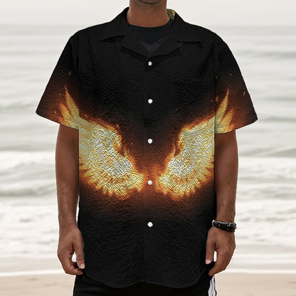 Flame Wings Print Textured Short Sleeve Shirt