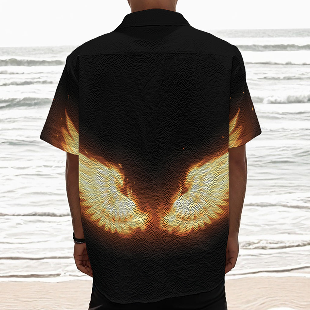 Flame Wings Print Textured Short Sleeve Shirt