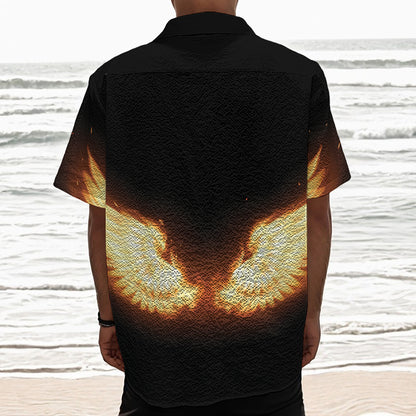Flame Wings Print Textured Short Sleeve Shirt