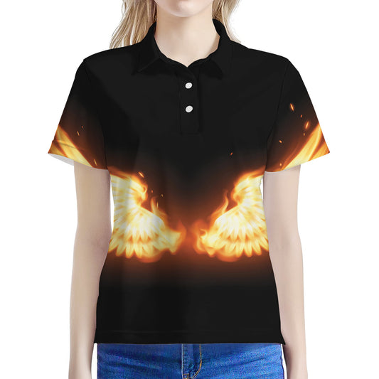 Flame Wings Print Women's Polo Shirt