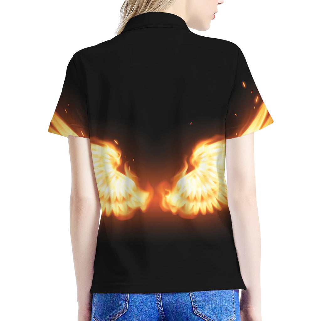 Flame Wings Print Women's Polo Shirt