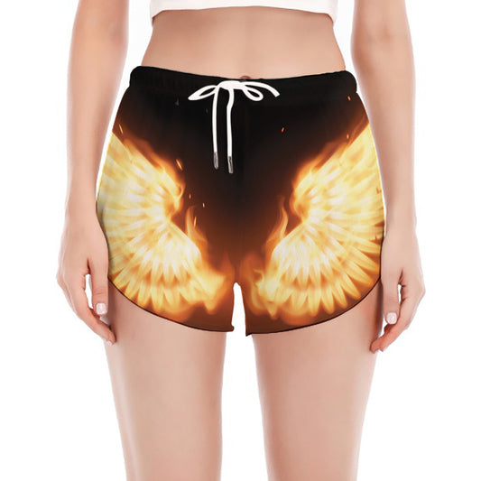 Flame Wings Print Women's Split Running Shorts