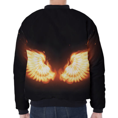 Flame Wings Print Zip Sleeve Bomber Jacket