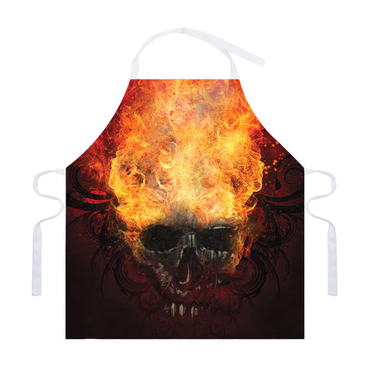 Flaming Demon Skull Print Adjustable Apron