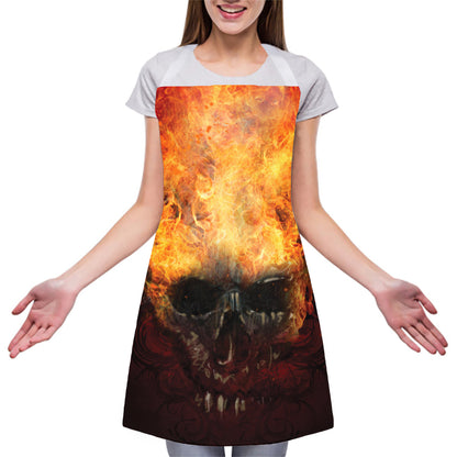 Flaming Demon Skull Print Adjustable Apron