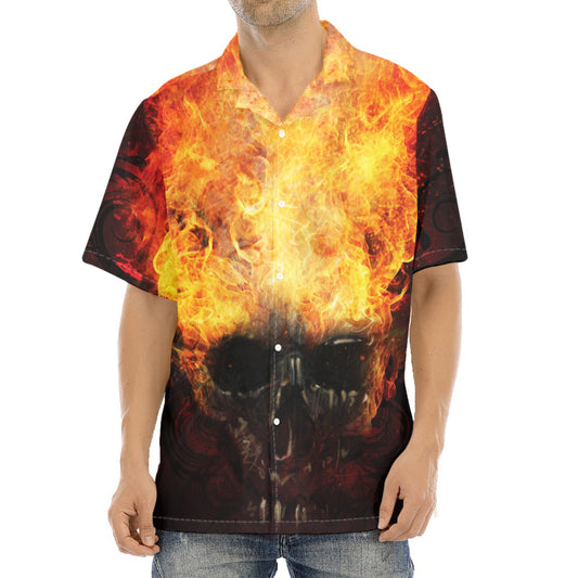Flaming Demon Skull Print Aloha Shirt