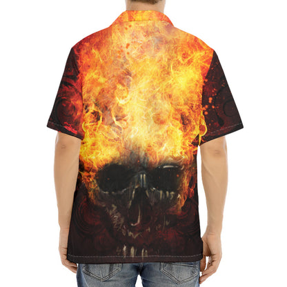 Flaming Demon Skull Print Aloha Shirt