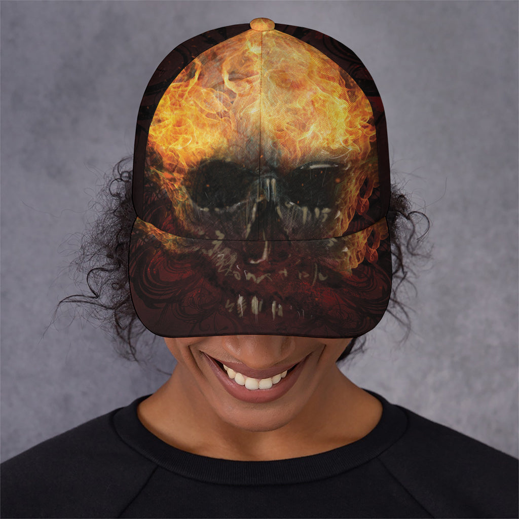Flaming Demon Skull Print Baseball Cap