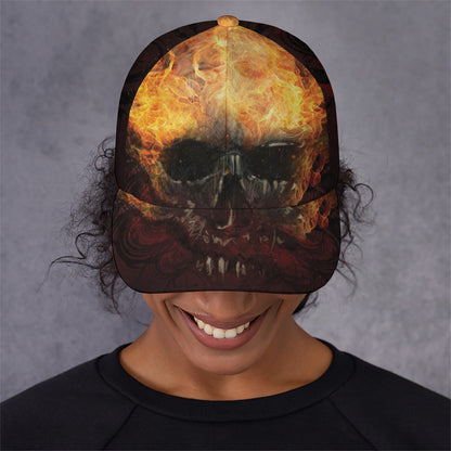 Flaming Demon Skull Print Baseball Cap