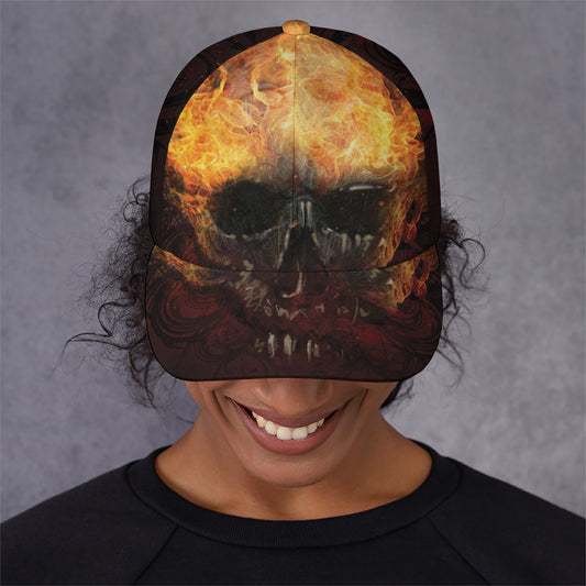 Flaming Demon Skull Print Baseball Cap