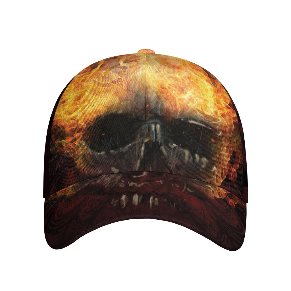 Flaming Demon Skull Print Baseball Cap