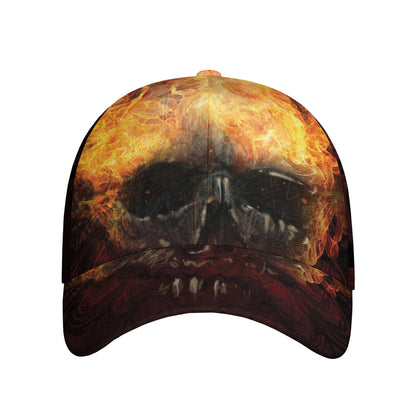 Flaming Demon Skull Print Baseball Cap