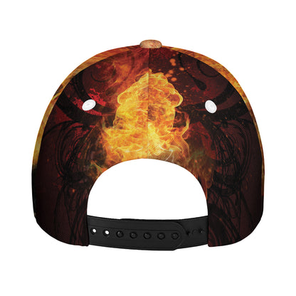 Flaming Demon Skull Print Baseball Cap