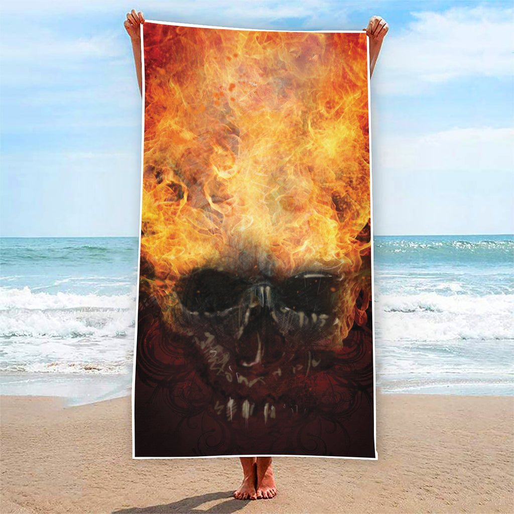 Flaming Demon Skull Print Beach Towel