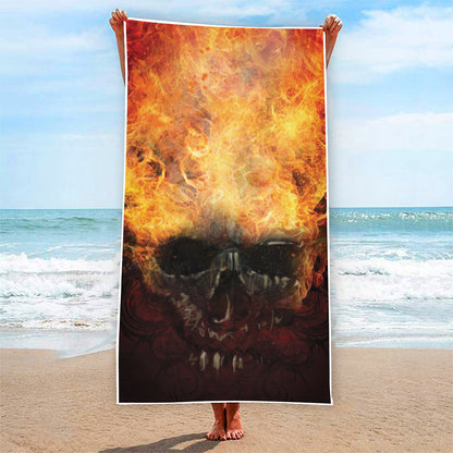 Flaming Demon Skull Print Beach Towel