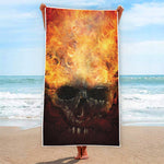 Flaming Demon Skull Print Beach Towel