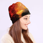 Flaming Demon Skull Print Beanie