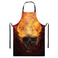 Flaming Demon Skull Print Bib Apron With Pocket