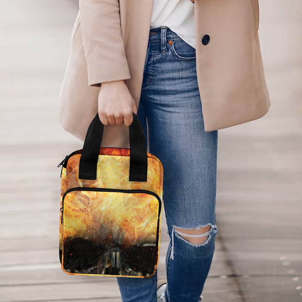 Flaming Demon Skull Print Bible Tote Bag
