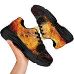 Flaming Demon Skull Print Black Chunky Shoes