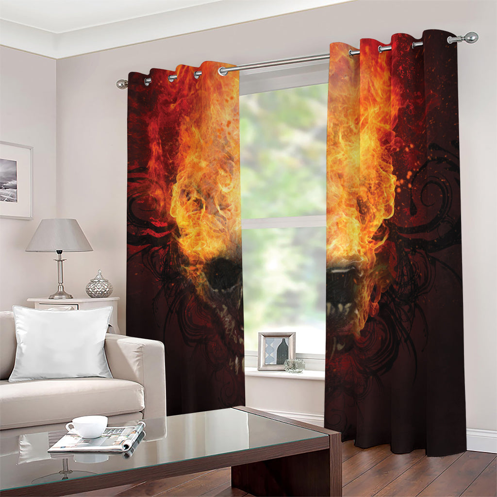 Flaming Demon Skull Print Blackout Grommet Curtains