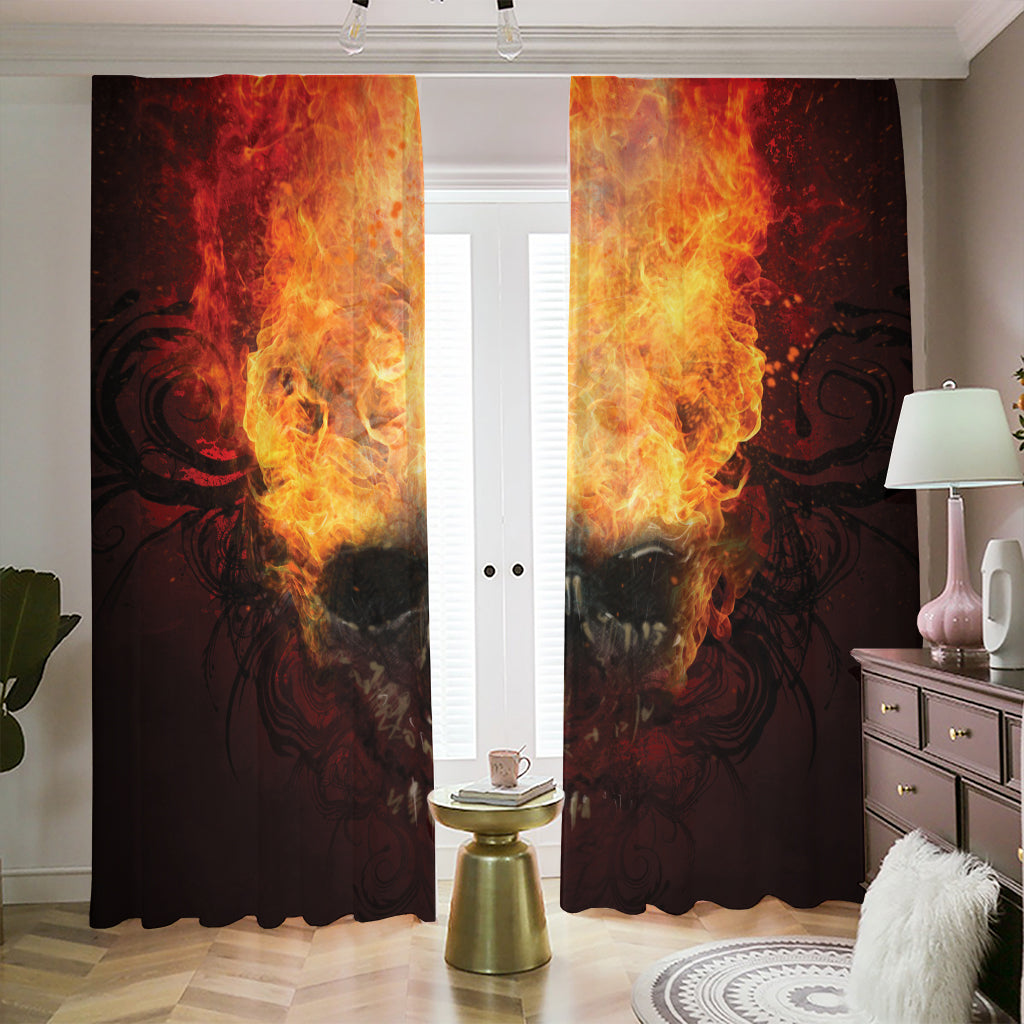 Flaming Demon Skull Print Blackout Pencil Pleat Curtains