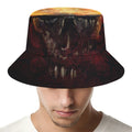 Flaming Demon Skull Print Bucket Hat