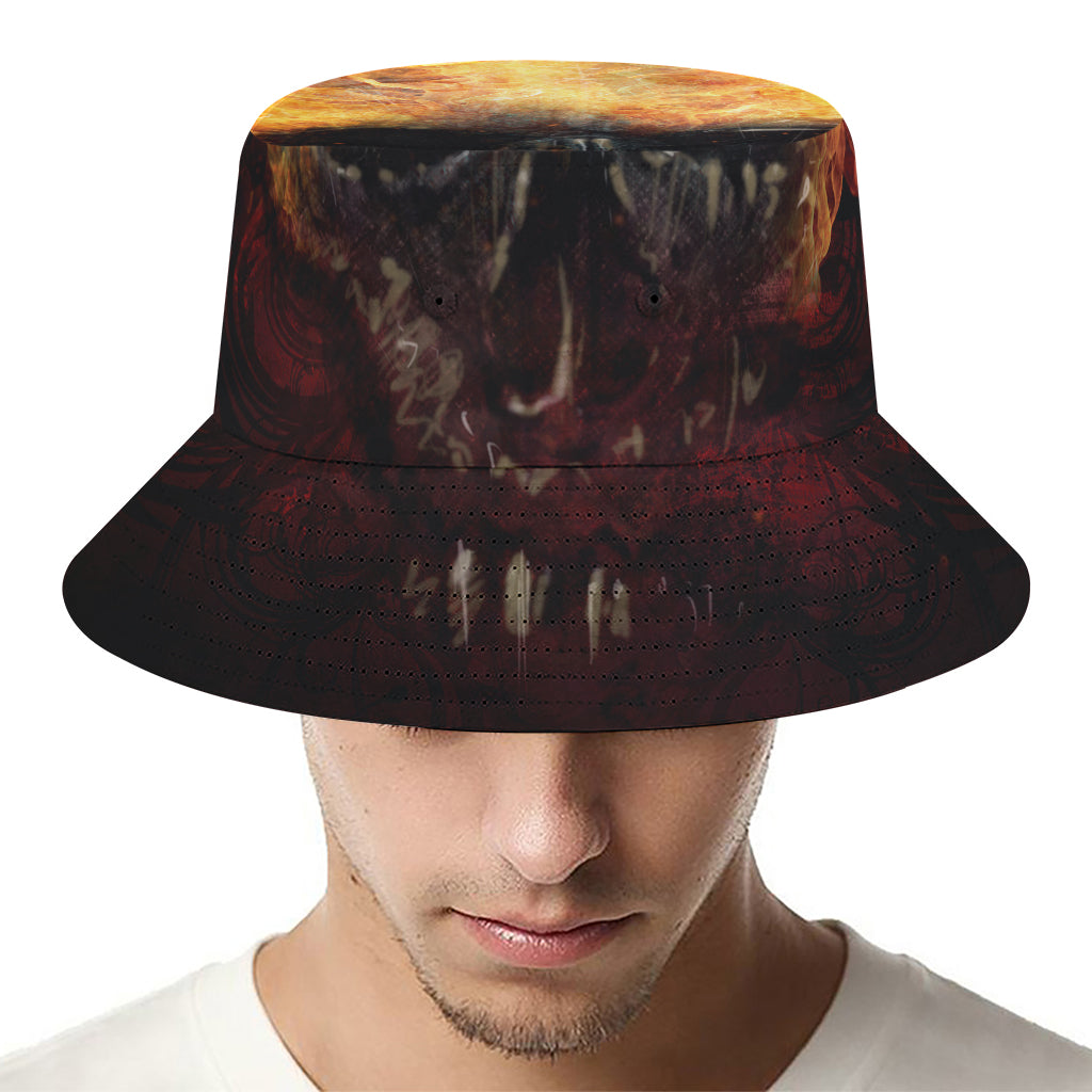 Flaming Demon Skull Print Bucket Hat
