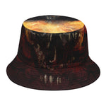 Flaming Demon Skull Print Bucket Hat