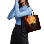 Flaming Demon Skull Print Canvas Tote Bag