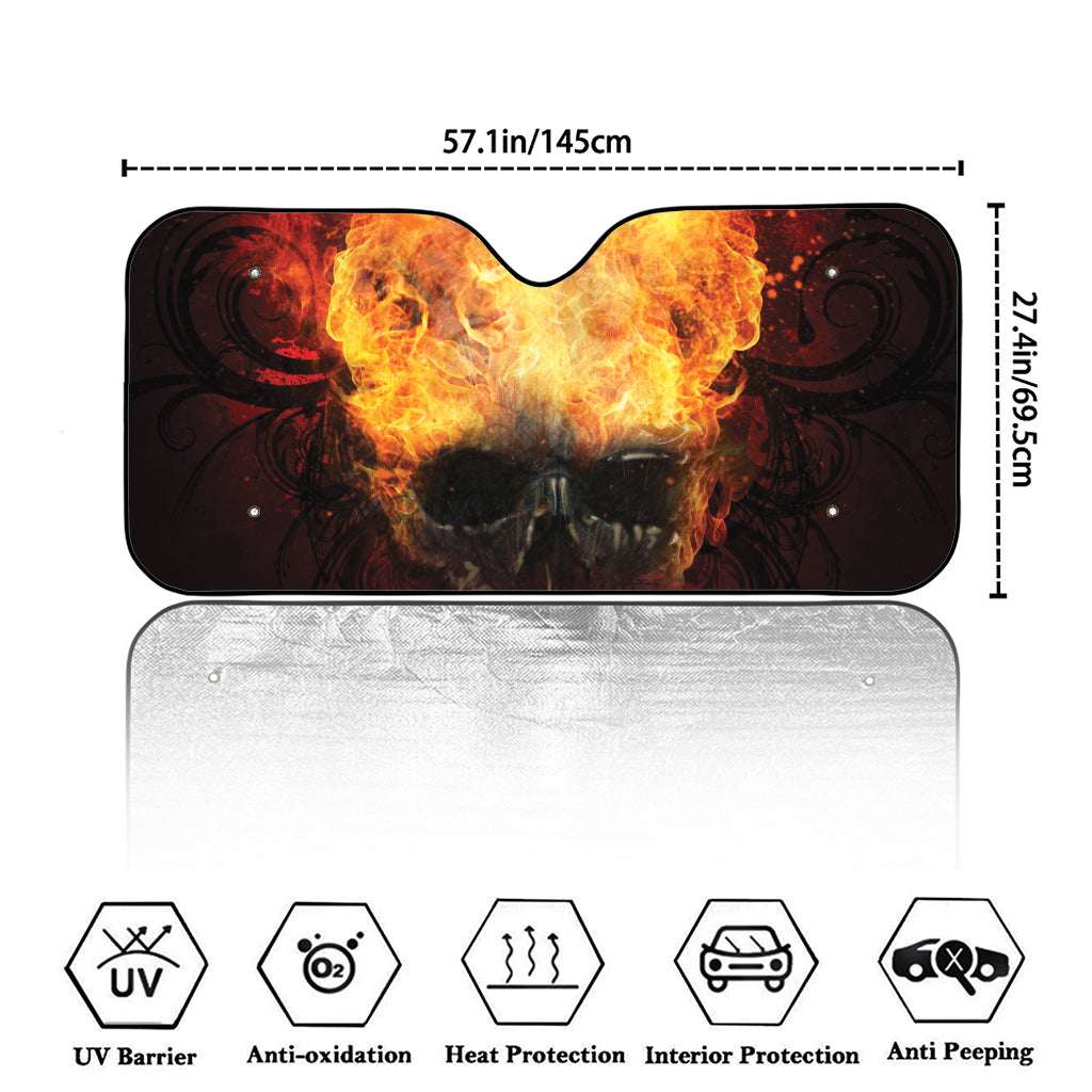 Flaming Demon Skull Print Car Windshield Sun Shade