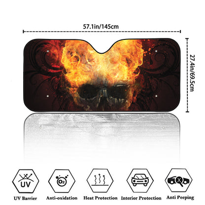 Flaming Demon Skull Print Car Windshield Sun Shade