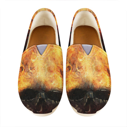 Flaming Demon Skull Print Casual Shoes