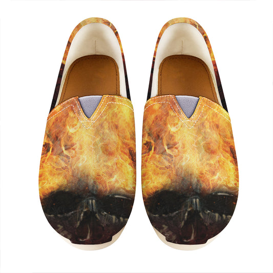 Flaming Demon Skull Print Casual Shoes