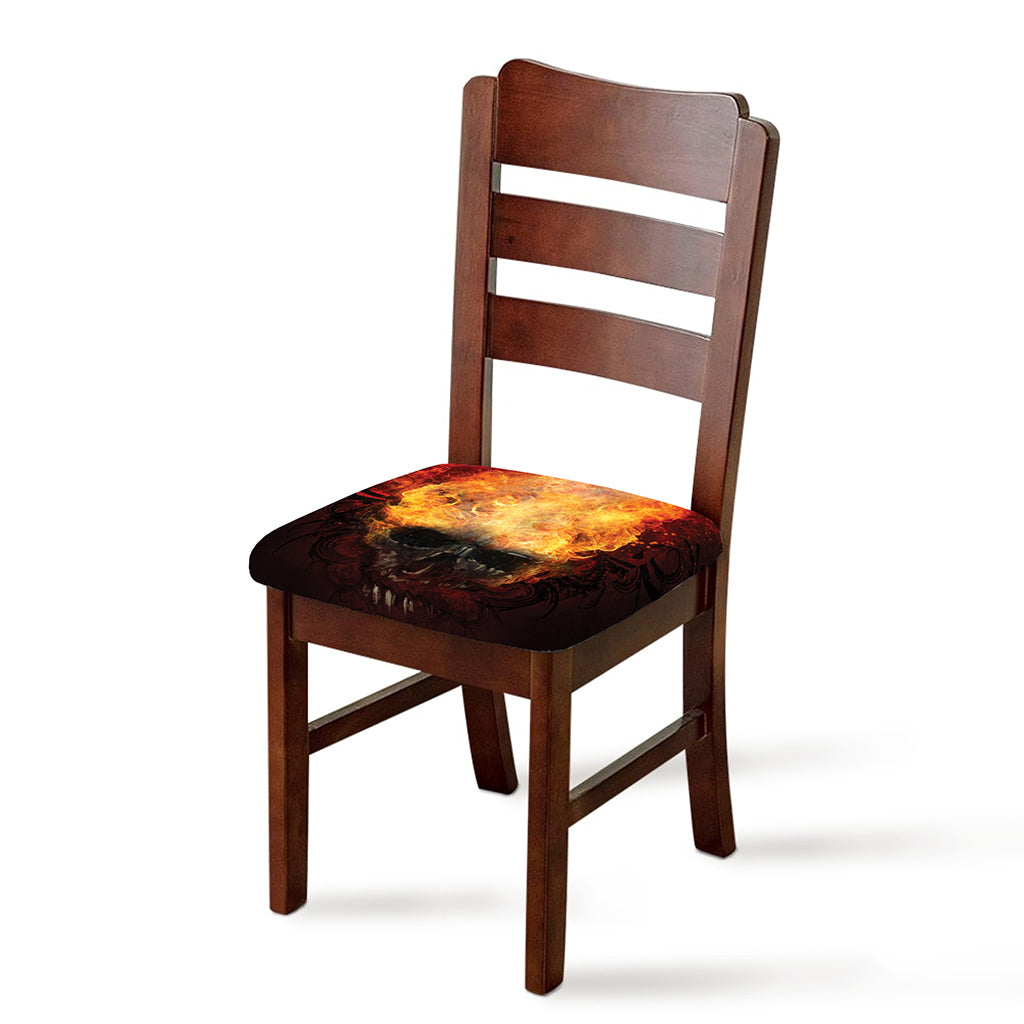 Flaming Demon Skull Print Chair Cushion Cover