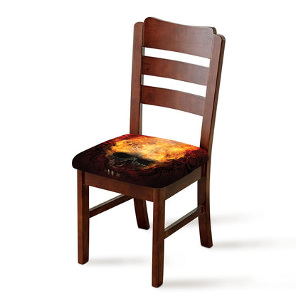 Flaming Demon Skull Print Chair Cushion Cover