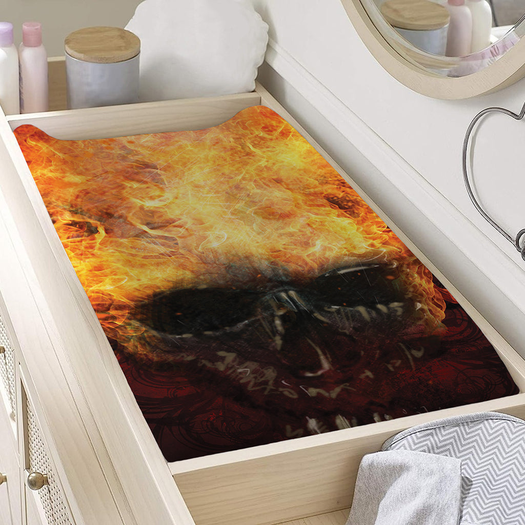 Flaming Demon Skull Print Changing Pad Cover