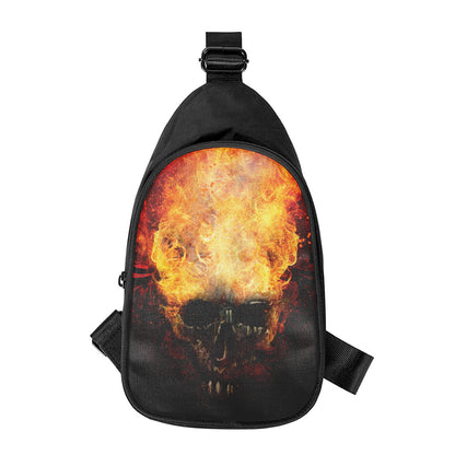 Flaming Demon Skull Print Chest Bag