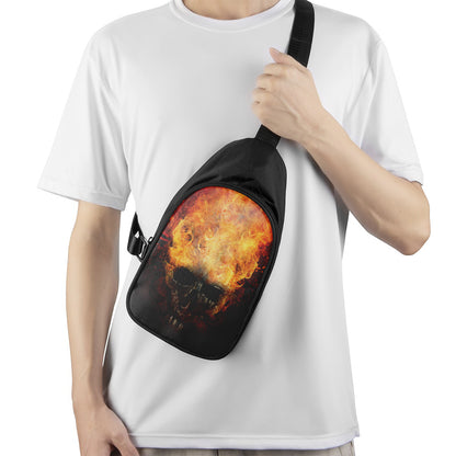 Flaming Demon Skull Print Chest Bag