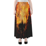 Flaming Demon Skull Print Chiffon Maxi Skirt